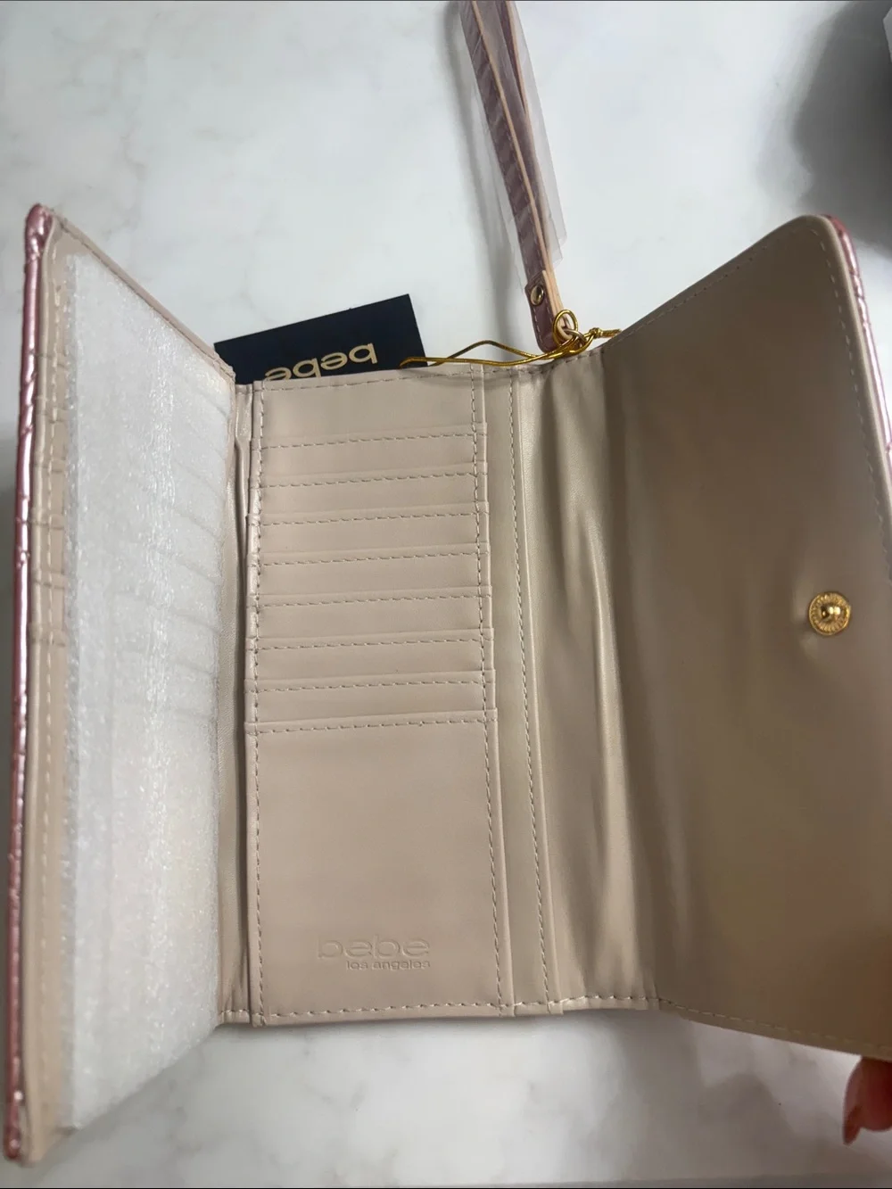 bebe Quilted Clutch in Mauve Brown with Gold Hardware